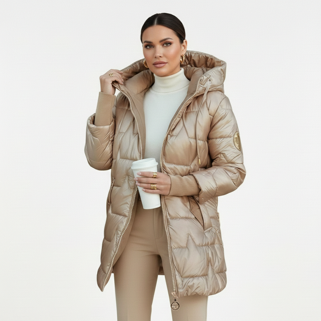 VALERIA LAURENT | Lina | Chaqueta acolchada larga y cálida con capucha amplia