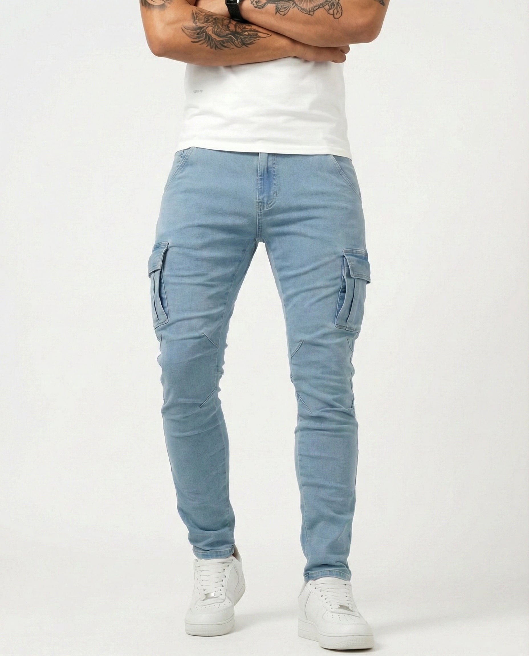 VALERIA LAURENT | Pantalón Cargo elástico azul