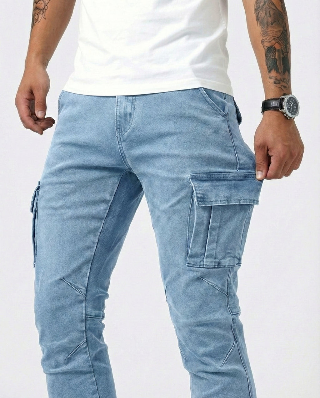 VALERIA LAURENT | Pantalón Cargo elástico azul