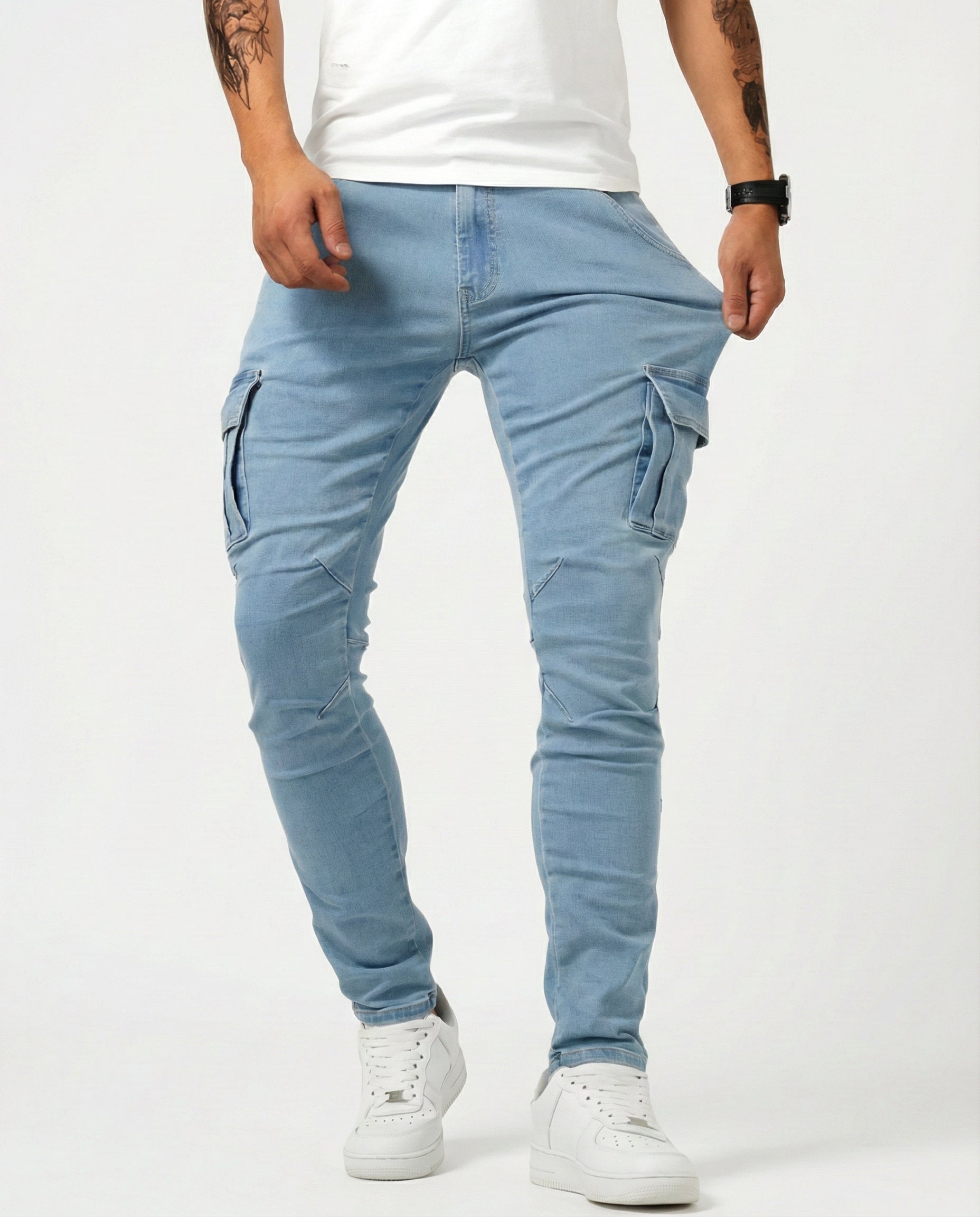 VALERIA LAURENT | Pantalón Cargo elástico azul