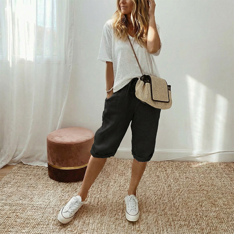VALERIA LAURENT | Pantalón culotte en mezcla de lino y algodón