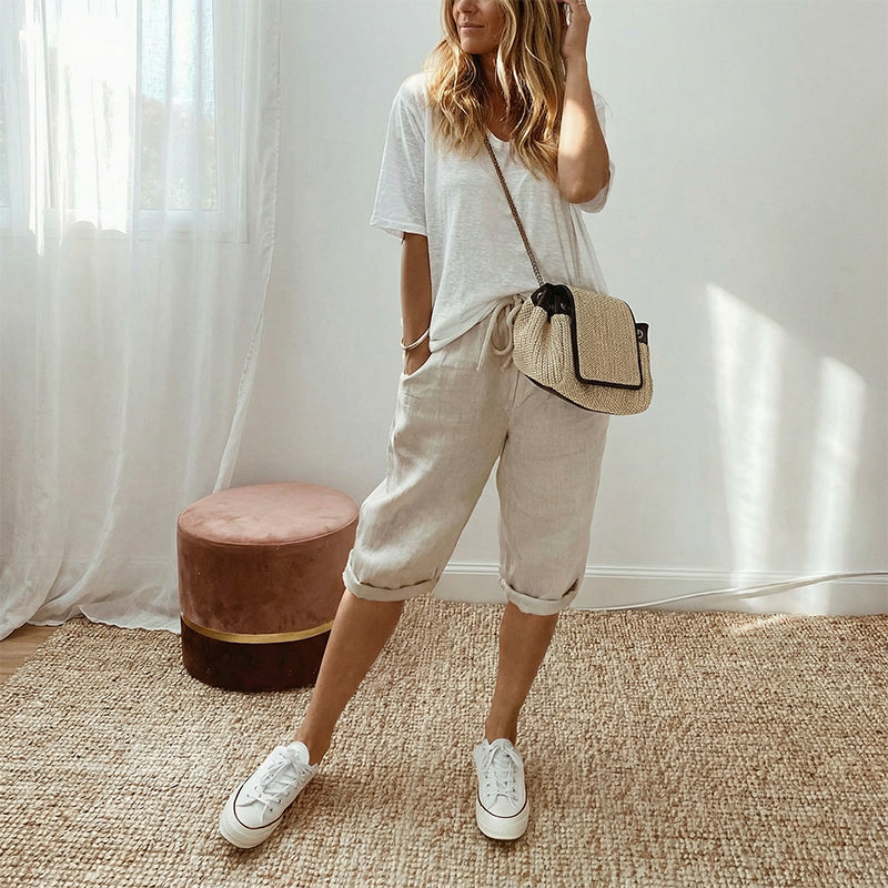 VALERIA LAURENT | Pantalón culotte en mezcla de lino y algodón