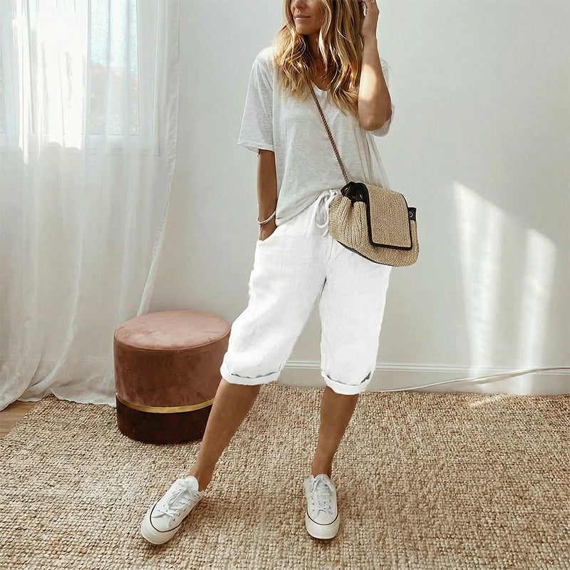 VALERIA LAURENT | Pantalón culotte en mezcla de lino y algodón
