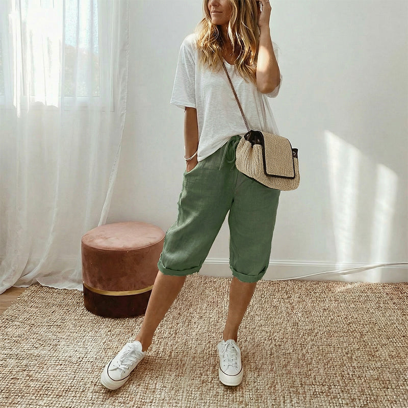 VALERIA LAURENT | Pantalón culotte en mezcla de lino y algodón